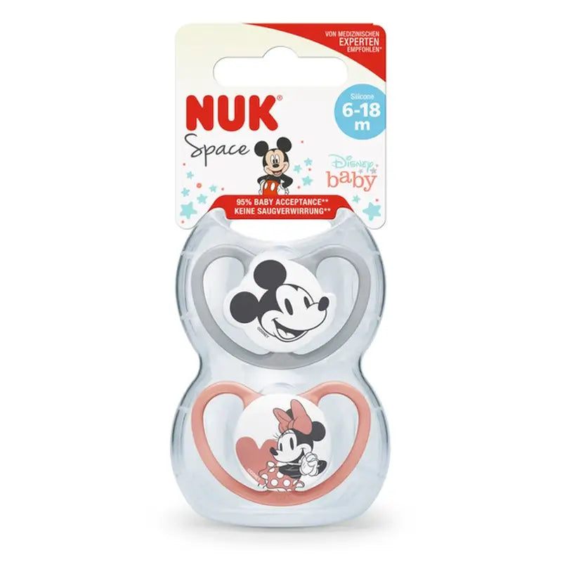 Nuk Space Mickey Mouse Pacifier Red T2 6-18M Silicone , 2 units