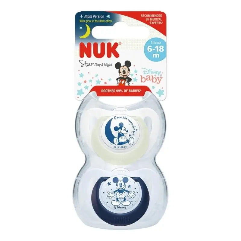 Nuk Star Day & Night Mickey Mouse T2 6-18M Silicone , 2 pieces