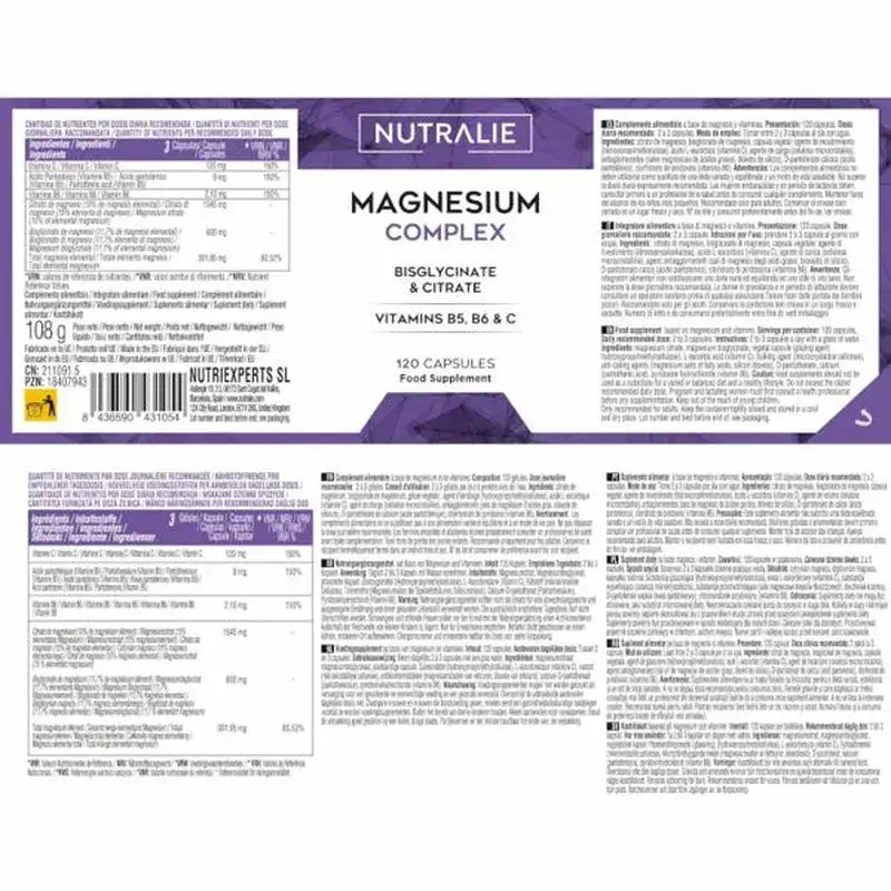 Nutralie Magnesium Complex With Bisglycinate And Citrate , 120 capsules
