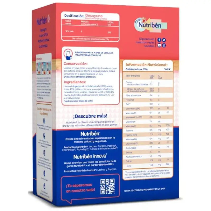 Nutribén Papilla Breakfast Flakes Wheat and Fruit, 750 g