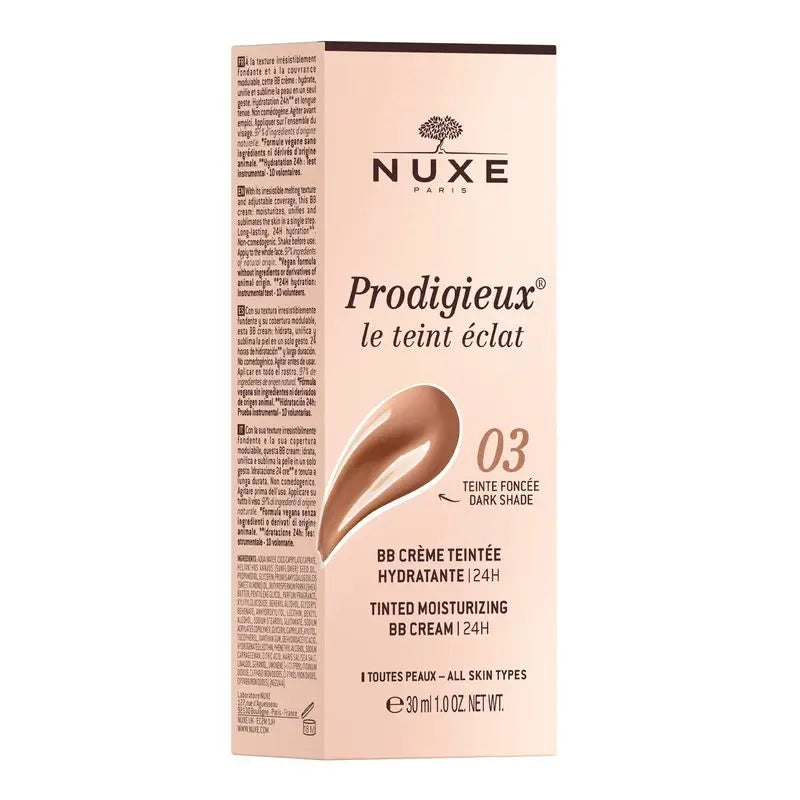 Nuxe Moisturising Bb Cream with Colour 24H, Prodigieux® Le Teint Éclat 30Ml - Dark Shade