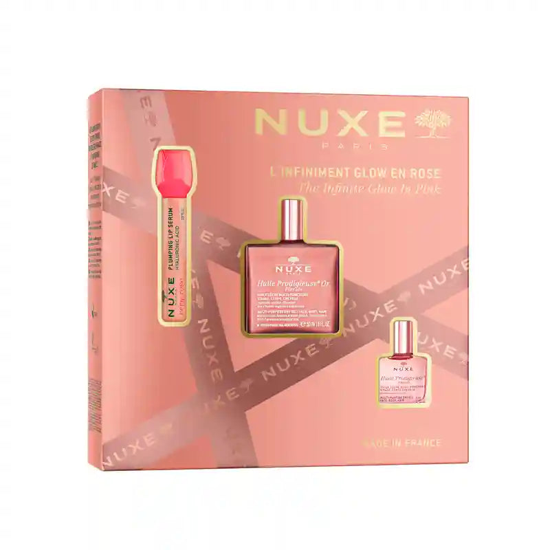 Nuxe Multi-Ranges Glow Infinite Rose Very Rose Lip Serum + Huile Prod Floral Or + Huile Prod Floral Gift Chest