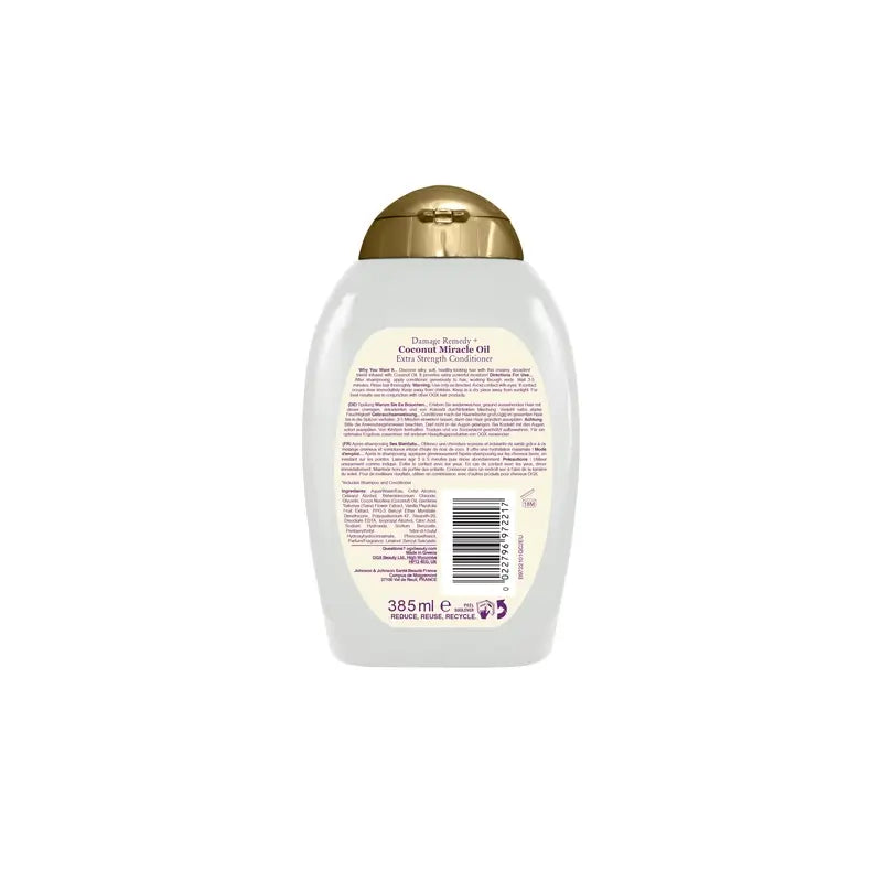 OGX Coconut Miracle Oil Extra Strength Conditioner, Repairs and Revives Damaged Hair, 385 ml