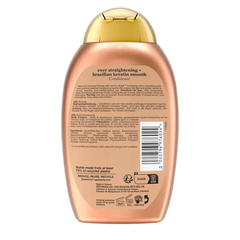 OGX Brazilian Keratin Conditioner, for Wavy or Curly Hair, Smoothes, Strengthens and Moisturises, 385ml