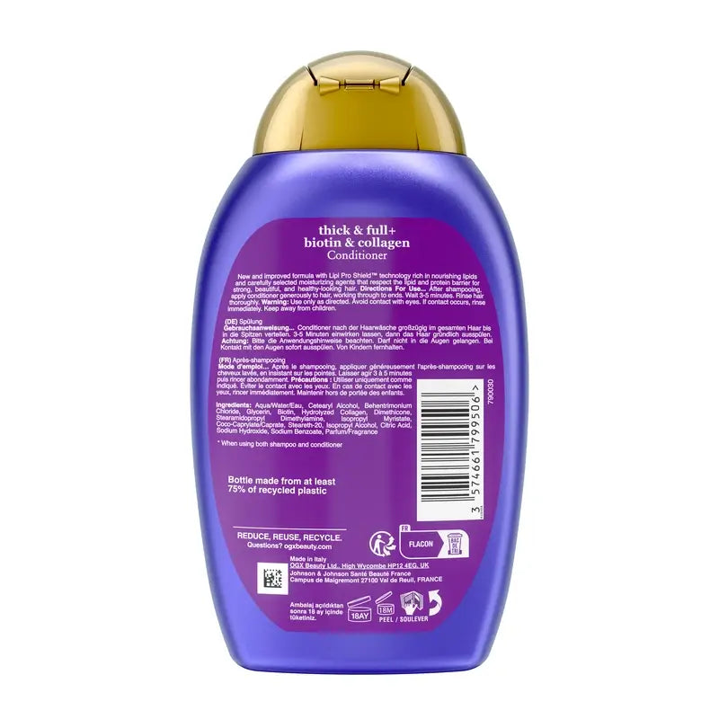 OGX Sulfate, Biotin and Collagen Free Conditioner, Voluminous & Healthy Hair, 385 ml