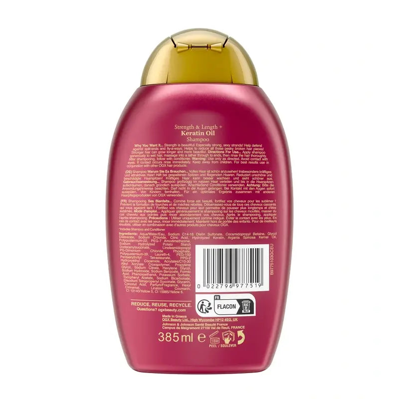 OGX Keratin Oil Shampoo, Brittle Hair, Moisturising and Strengthening, 385 ml