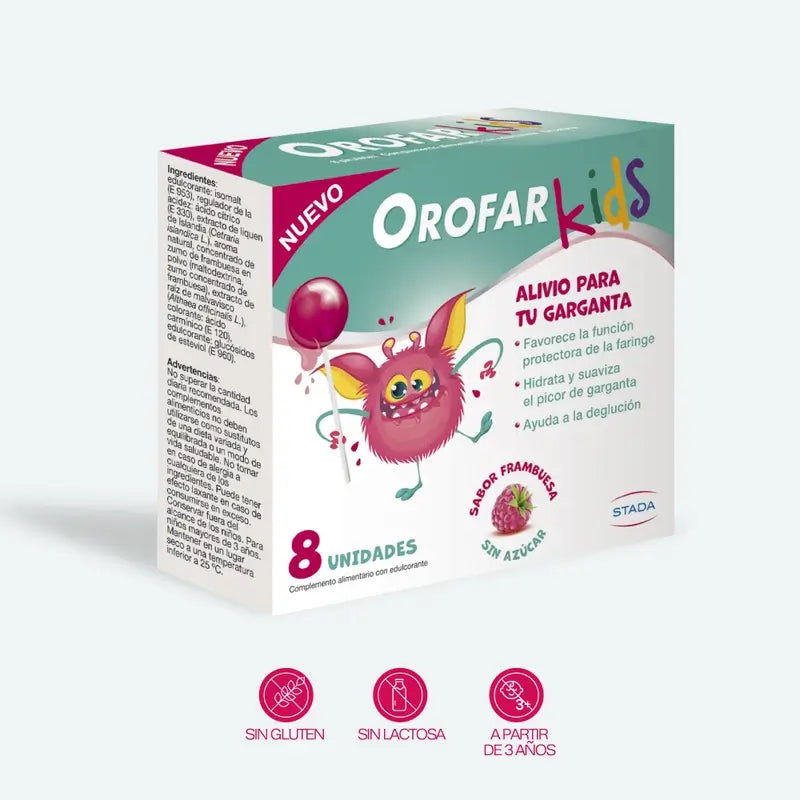 Orofar Kids Sugar Free Raspberry Throat Itch Lollipops , 8 lollipops