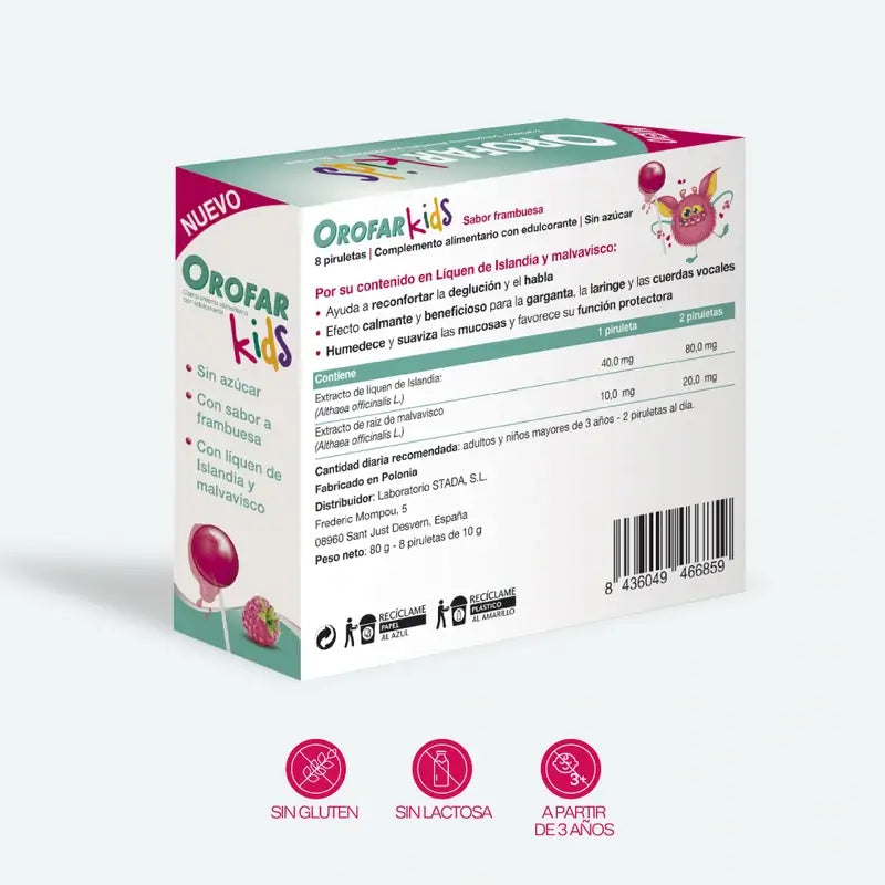 Orofar Kids Sugar Free Raspberry Throat Itch Lollipops , 8 lollipops
