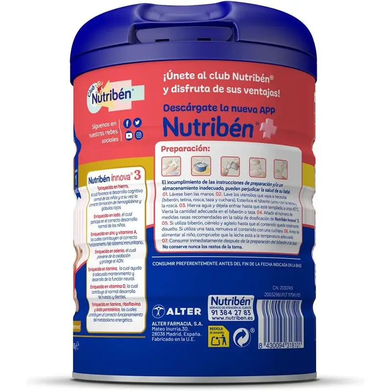 Nutribén Innova 3 Growth Milk, 12 X 800 grams