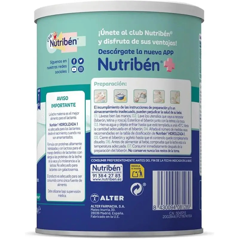 Nutribén Hydrolyzed 1 Milk Starter, 8 X 400 g