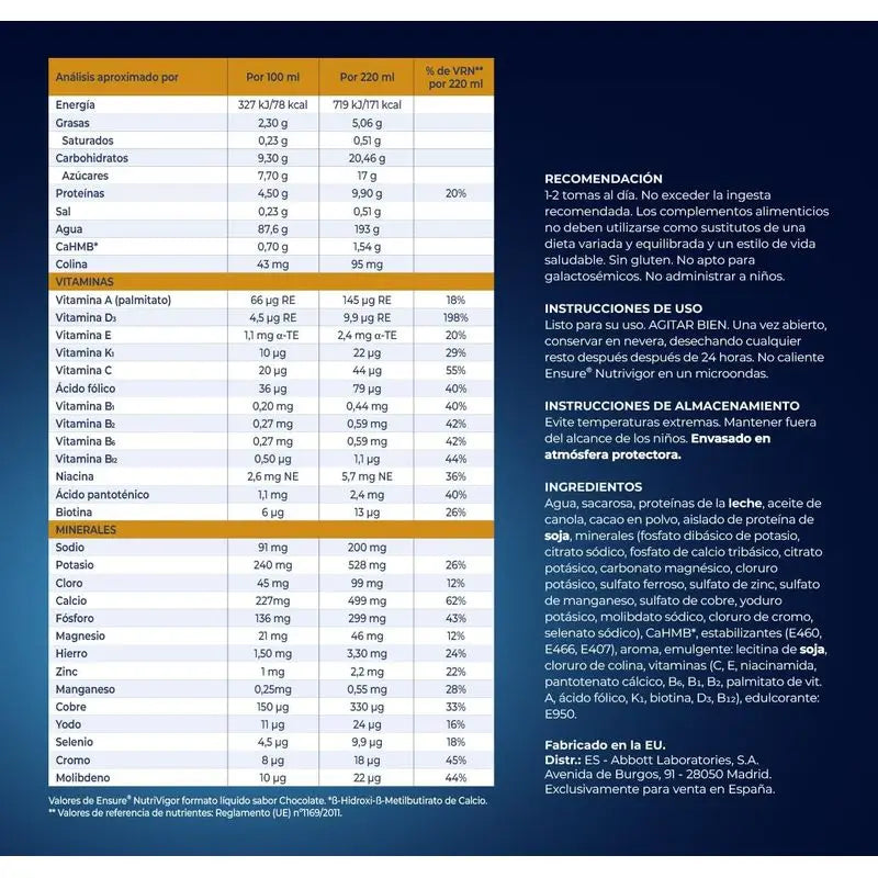 Ensure Nutrivigor Chocolate Milkshake, Pack 8x220 Ml