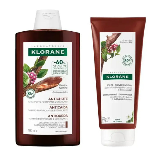 Klorane Pack Organic Quinine & Edelweiss Shampoo, 400 ml + Organic Quinine & Edelweiss Conditioner, 200 ml