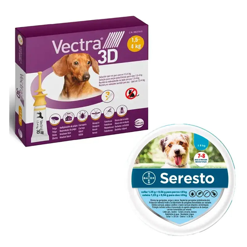 Vectra 3D + 1,5-4 kg 3 Pipettes + Seresto Small Collar, Pack Mini Dogs