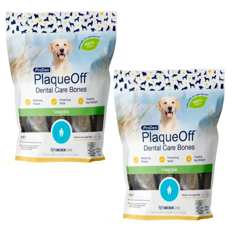 Plaqueoff Dental Care Bones Veggie Dog Snack For Dogs, Pack 2 x 485 g