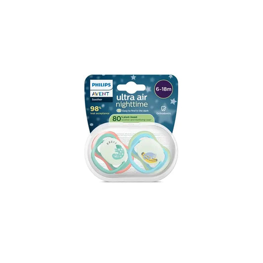 Philips Avent 2 dummies ultra air nighttime 6-18m baby boy