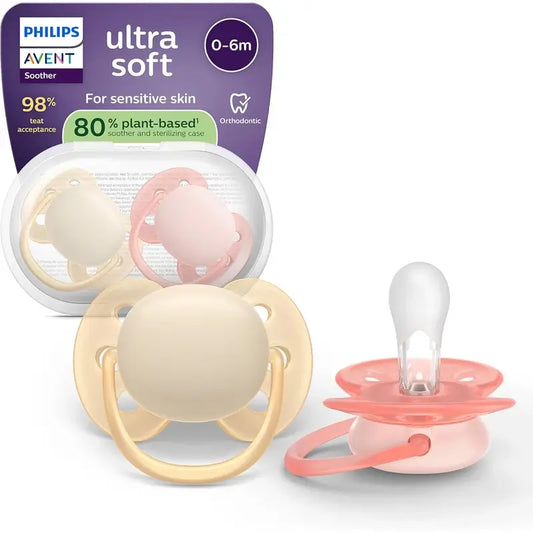Philips Avent 2 ultra soft soothers 0-6m baby girl