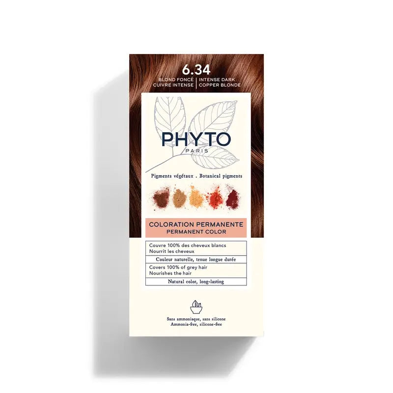 Phyto Colouring 6.34 Dark Blonde Copper - Permanent Colouring Kit, 110 ml