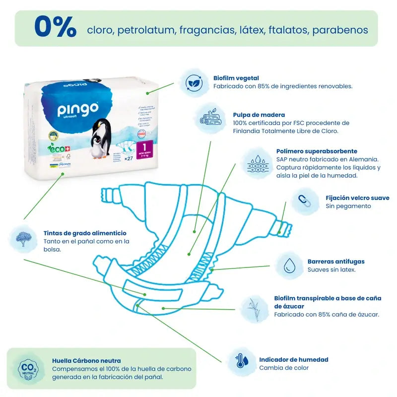 Pingo New Born Size 1 Ecological Nappies (2-5 Kg), 27 Pcs.
