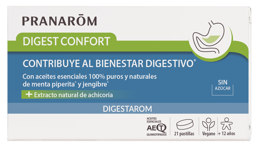 Pranarom Digest Comfort Digestive comfort Digestive comfort Peppermint and ginger essential oil 100% pure and natural Natural chicory extract Vegan , 21 tablets