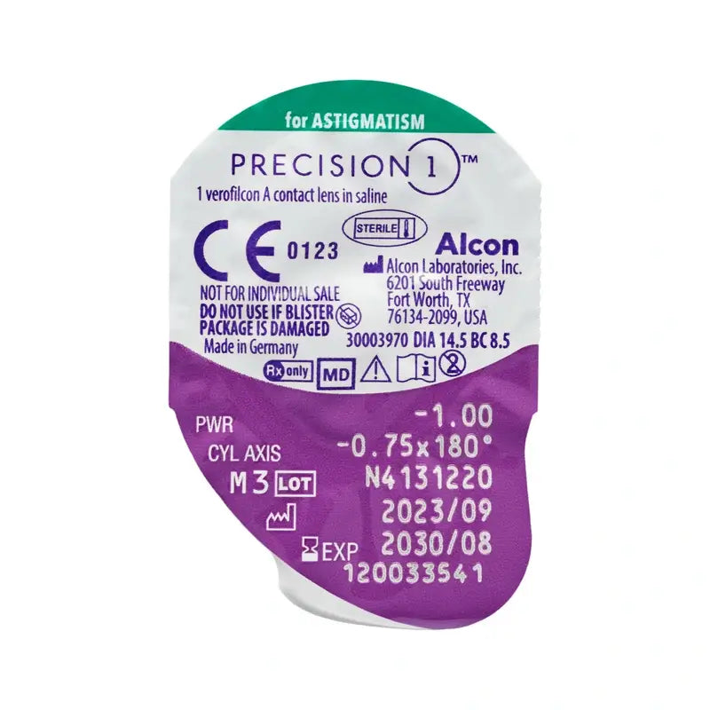 Precision1 Daily Toric Lenses , 30 units - -0.00, -0.75, 10, 8.8, 14.40