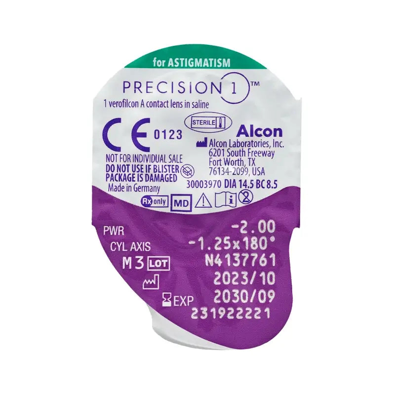 Precision1 Daily Toric Lenses , 90 units - -0.00, -2.25, 160, 8.8, 14.40