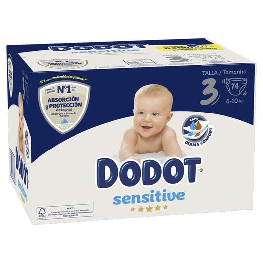 Dodot Sensitive Baby Diapers Size 3, 74 Diapers