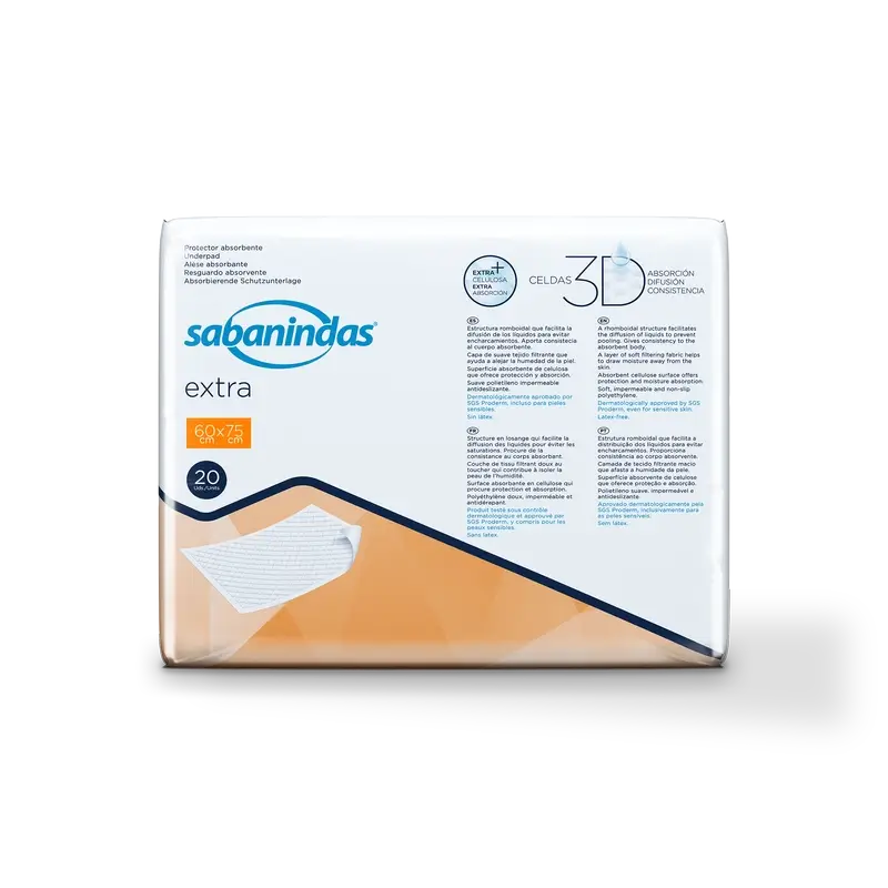 Sabanindas Extra Large Absorbent Pad 60 X 75 Cm. , 20 pcs.