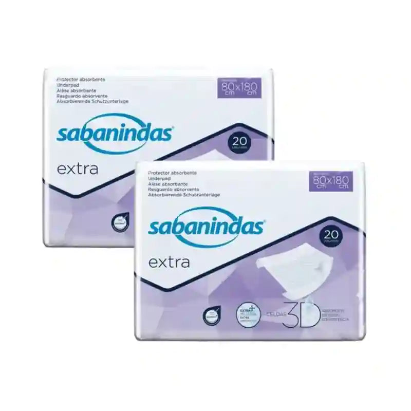 Sabanindas Extra Adjustable Absorbent Pad 80 X 180 Cm. , 2X20 Units