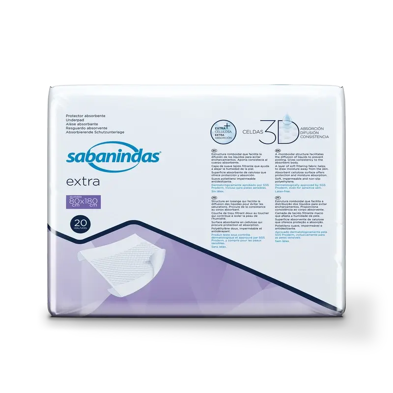 Sabanindas Extra Adjustable Absorbent Pad 80 X 180 Cm. , 20 pcs.