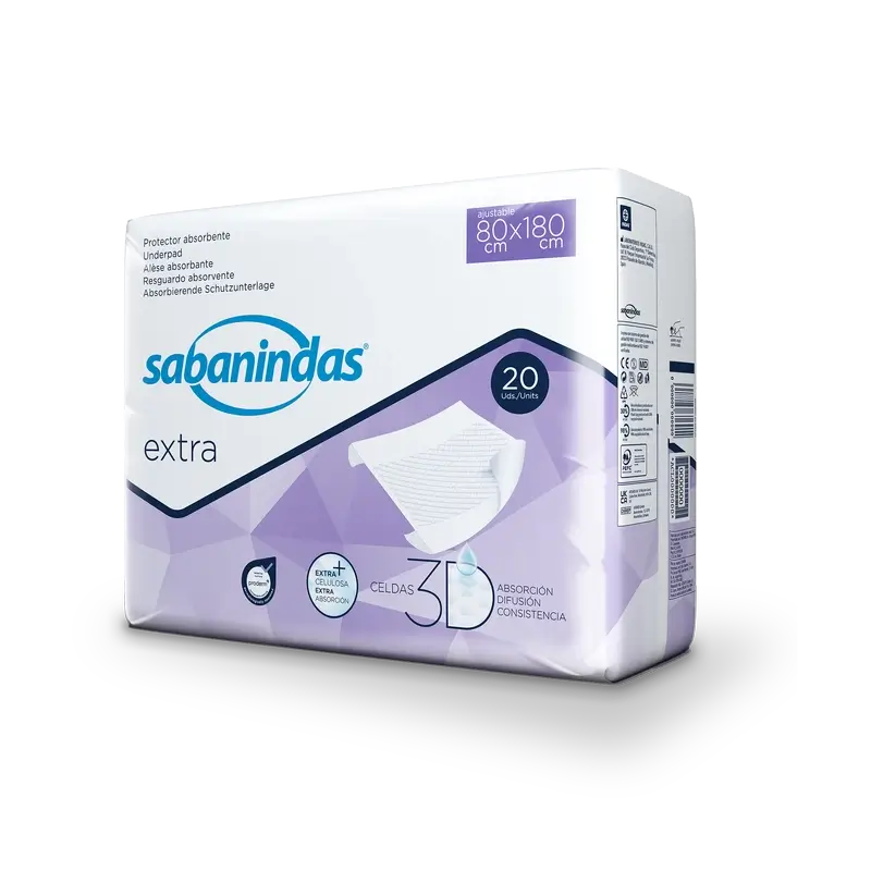 Sabanindas Extra Adjustable Absorbent Pad 80 X 180 Cm. , 20 pcs.