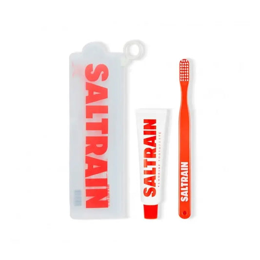 Saltrain Travel Kit Red Fluoride and a Brush