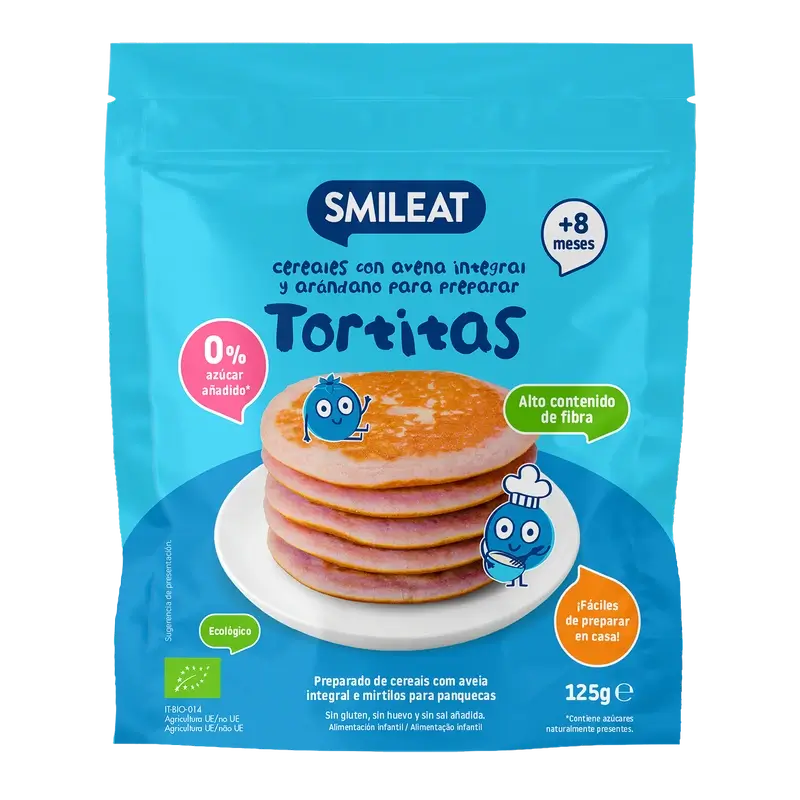 Smileat Mix Wholemeal Oat & Blueberry Pancakes , 125 gr ECO