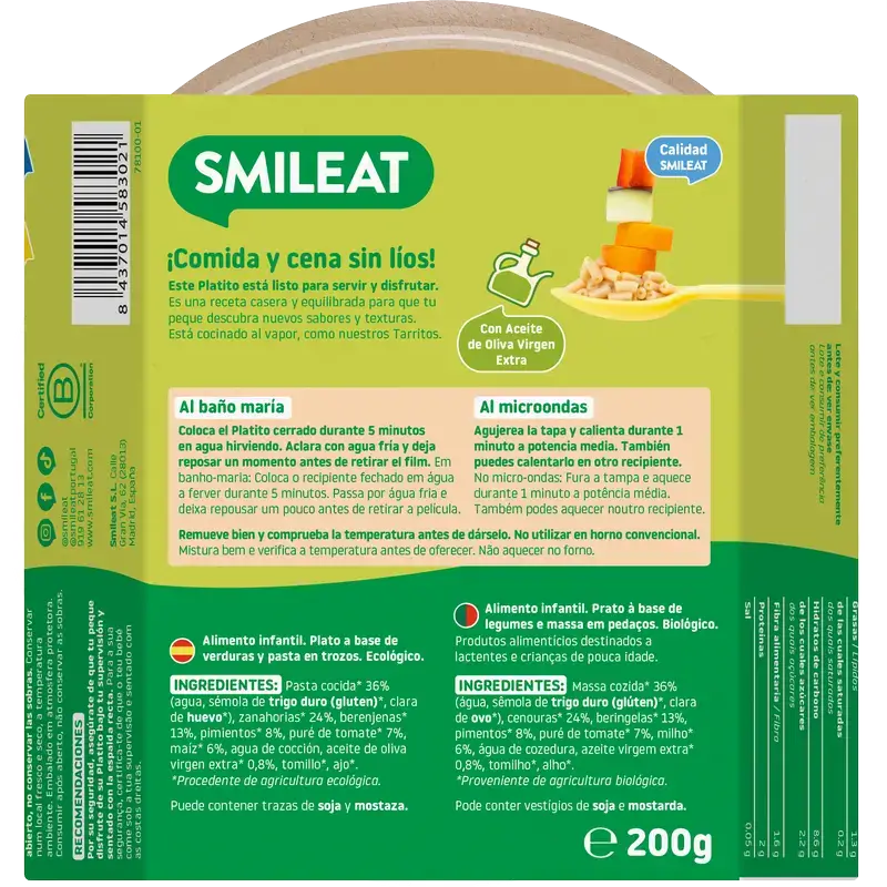 Smileat Small Plate Macaroni With Vegetables From The Garden Eco, 200 g