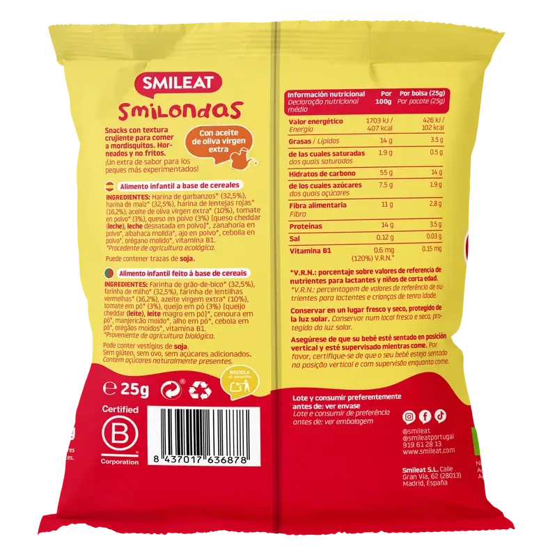 Smileat Smilondas Corn, Vegetables, Tomato & Cheese Snack , 25 grams