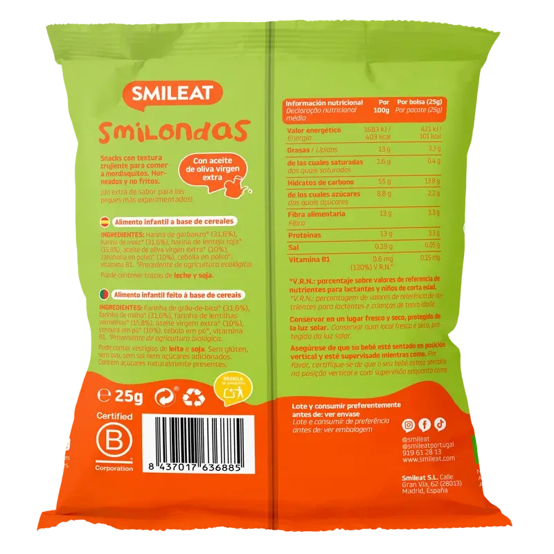 Smileat Smilondas Corn, Vegetables & Carrot Snack , 25 grams