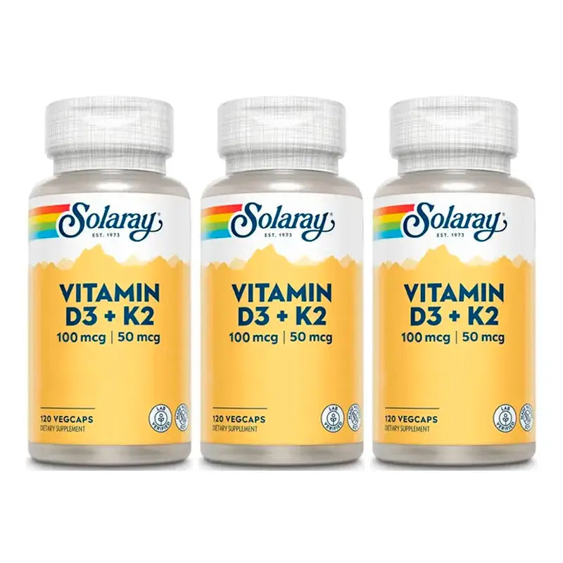 Solaray Vitamin D3 & K2 (Mk7) Pack 3 x 120 Capsules