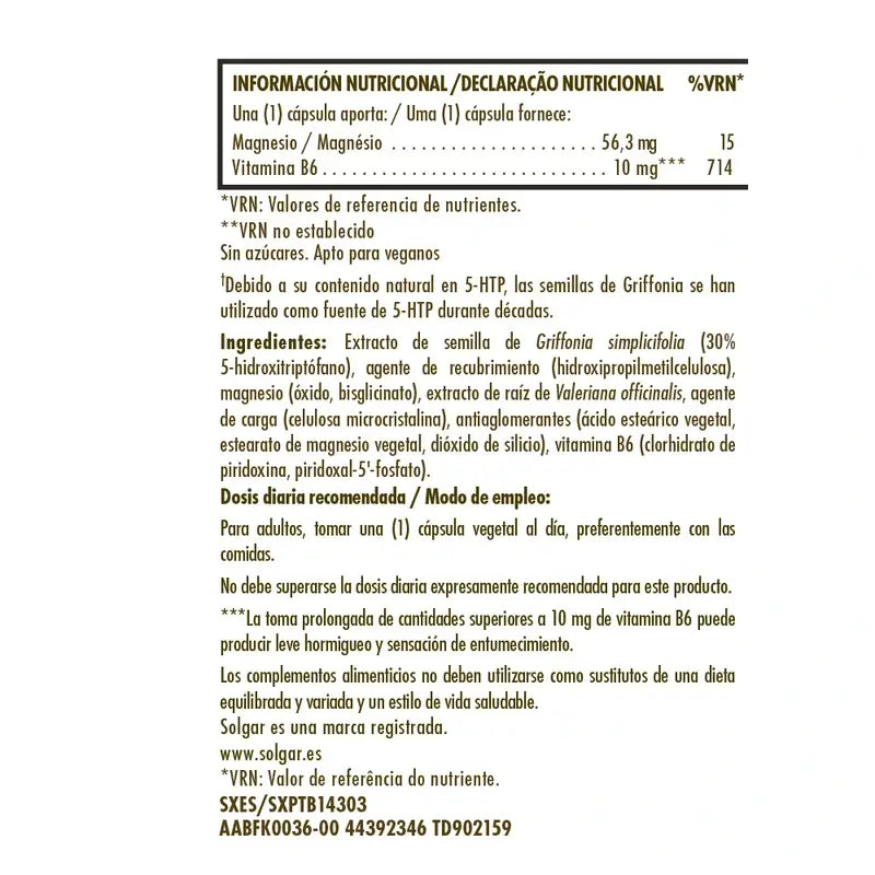 Solgar Griffonia 5 HTP Complex, 30 capsules
