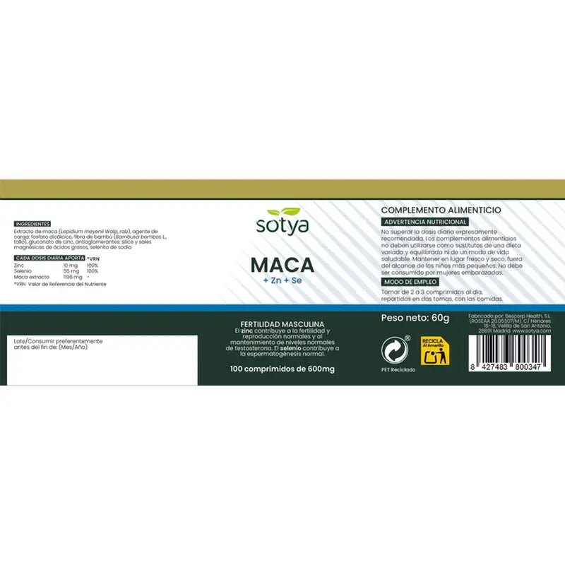 Sotya Maca + Zn + Se 100 tablets of 600mg
