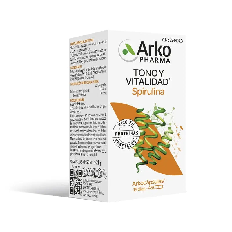 Arkopharma Arkocápsulas Organic Spirulina, 45 Capsules