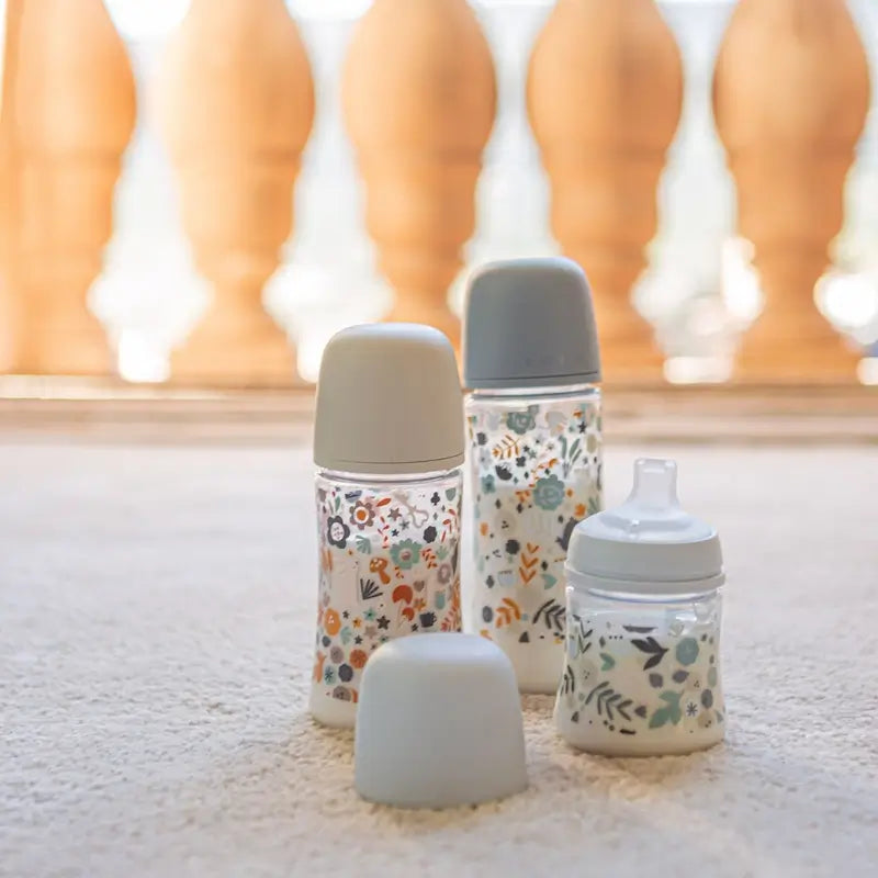 Suavinex Baby Bottle 150 Ml, Slow Flow (S), +0 Months, Wonderland Flowers Blue