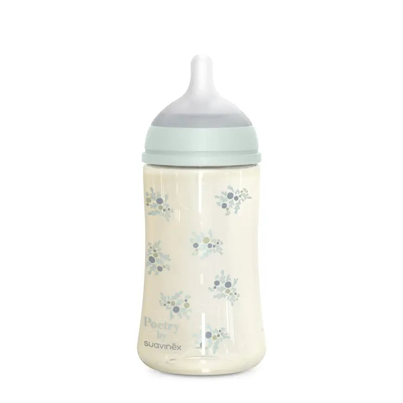 Suavinex Baby Bottle 270 Ml, Medium Flow (M), +3 Months, Poetry Blue
