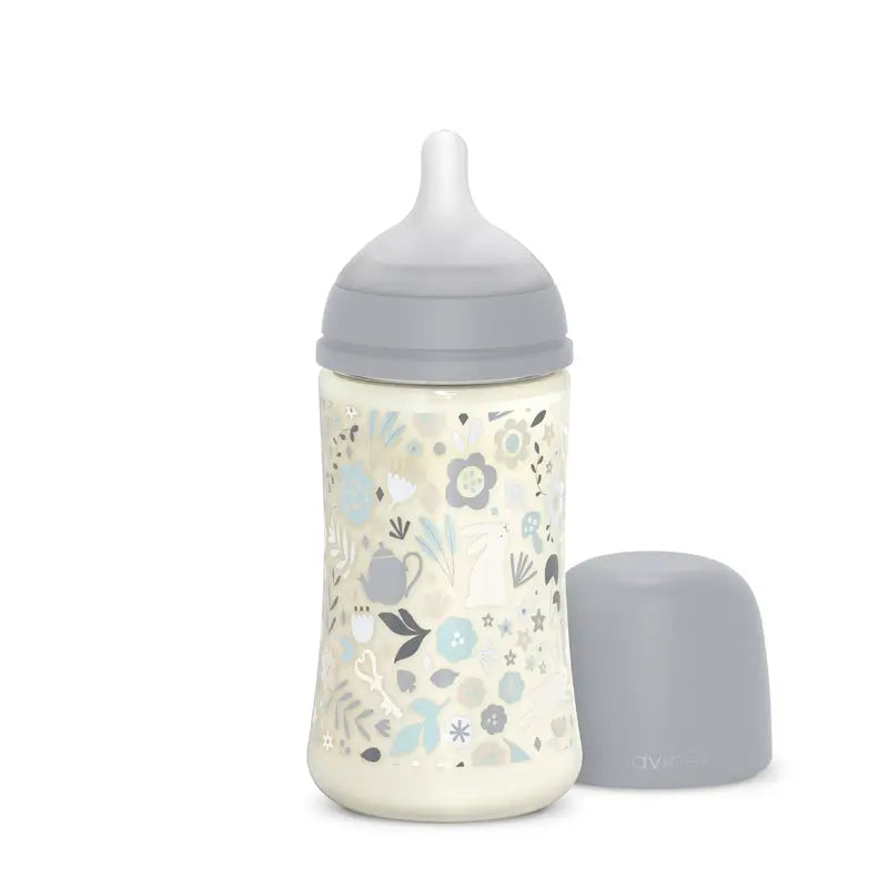 Suavinex Baby Bottle 270 Ml, Medium Flow (M), +3 Months, Wonderland Flowers Blue