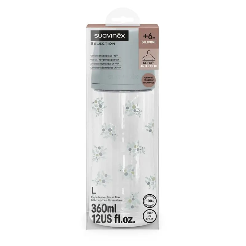 Suavinex Baby Bottle 360 Ml, Dense Flow (L), +6 Months, Poetry Blue