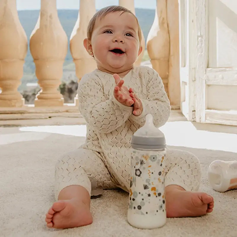 Suavinex Baby Bottle 360 Ml, Dense Flow (L), +6 Months, Wonderland Flowers Blue