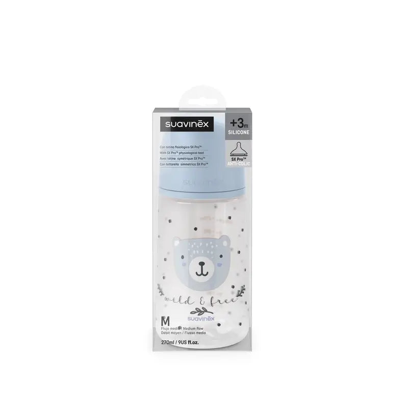 Suavinex Baby Bottle Teat Sx Pro Medium Flow (M) +3 Months Wild&Free Blue, 270 ml