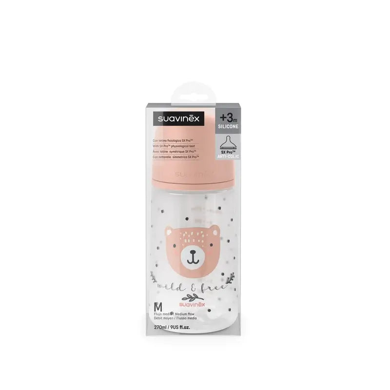 Suavinex Bottle Nipple Sx Pro Medium Flow (M) +3 Months Wild&Free Pink, 270 ml