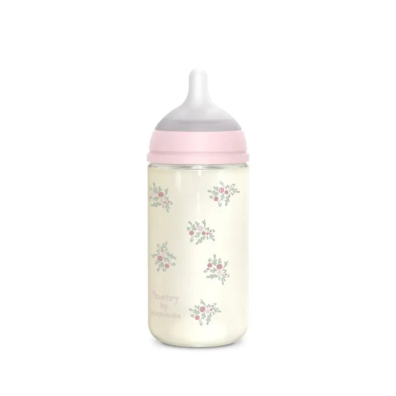 Suavinex Baby Bottle Glass 240 Ml, Medium Flow (M), +3 Months, Pink Poetry