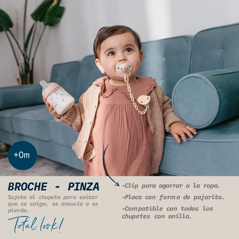 Suavinex Brooch Clip Pacifier Holder +0 Months Birdies Pink