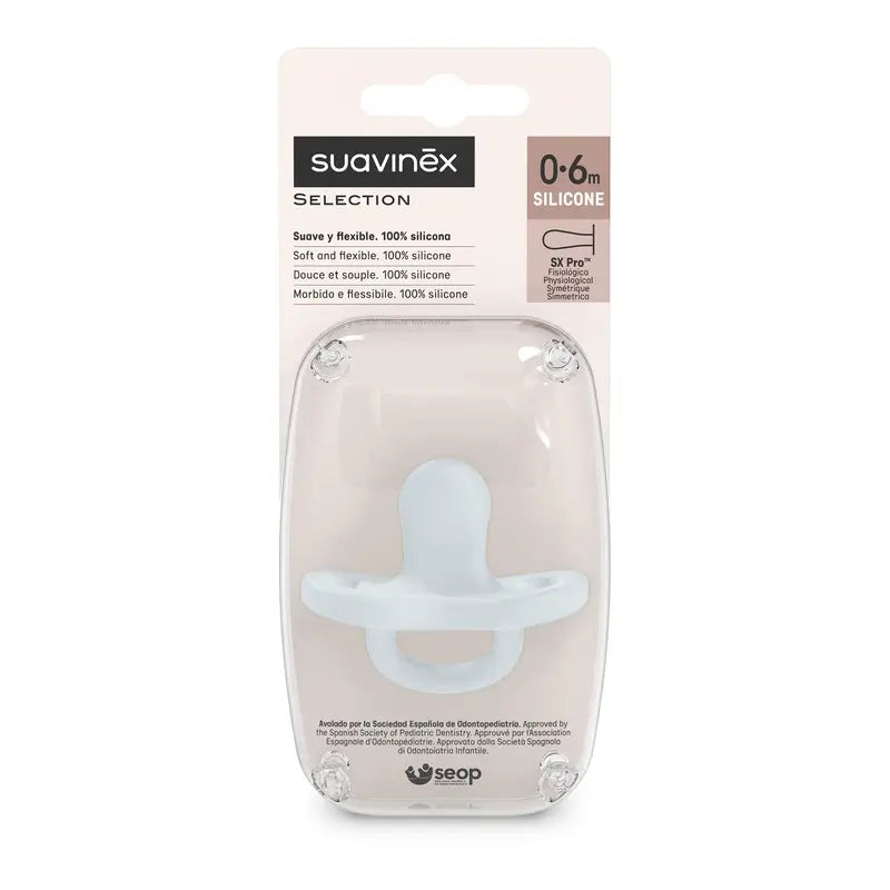 Suavinex Pacifier All Silicone Physiological Sx Pro, 0/6 Months, Ballad Blue
