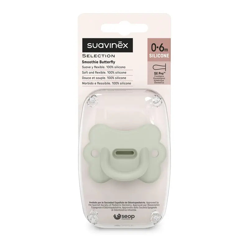Suavinex Pacifier All Silicone Pacifier Sx Pro, 0/6 Months, Butterfly Lake Green